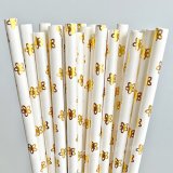 Metallic Gold Foil Flower Knot Paper Straws 500 pcs