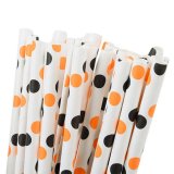 Halloween Black Orange Polka Dot Paper Straws 500 pcs