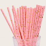 Assorted Star Paper Straws Light Pink Gold Foil 500 pcs