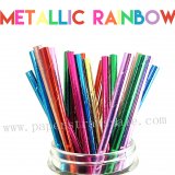 300pcs Metallic Rainbow Foil Paper Straws Mixed