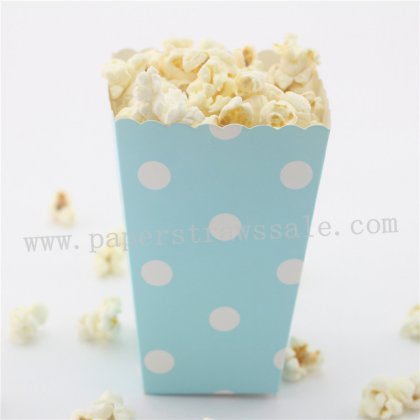 Light Blue Paper Popcorn Boxes Polka Dot 36pcs [popcornboxes005]