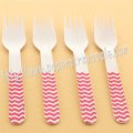 Wooden Forks Red Chevron Printed 100pcs