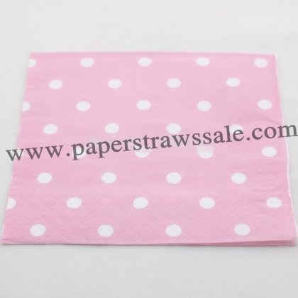 Pink Paper Napkins with White Polka Dot 300pcs