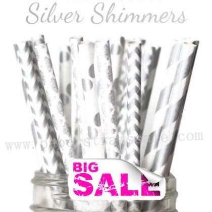 200pcs SILVER SHIMMERS Paper Straws Mixed