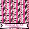 200pcs Zebra Diva Party Paper Straws Mixed