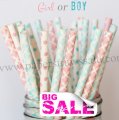 250pcs Girl or Boy Paper Straws Mixed