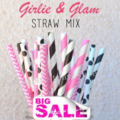 200pcs Girlie And Glam Themed Paper Straws Mixed