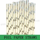Metallic Silver Foil Polka Dot Paper Straws 500pcs