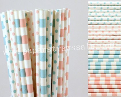 200pcs Light Pink and Blue Paper Straws Mixed