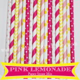 300pcs Pink Lemonade Party Paper Straws Mixed