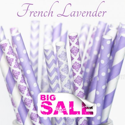 250pcs FRENCH LAVENDER Themed Paper Straws Mixed