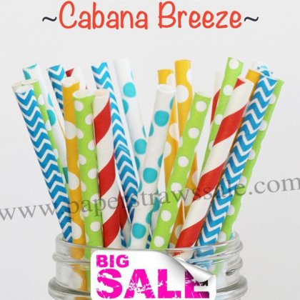200pcs CABANA BREEZE Themed Paper Straws Mixed