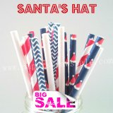 200pcs SANTA'S HAT Themed Paper Straws Mixed