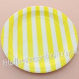9" Round Paper Plates Yellow Striped 60pcs