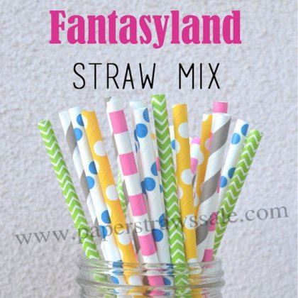 200pcs Fantasyland Theme Paper Straws Mixed
