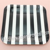 7" Black Striped Square Paper Plates 60pcs