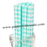 Paper Straws Aqua Harlequin Diamond Print 500pcs