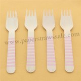 Wooden Forks Baby Pink Stripe Printed 100pcs