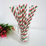 Paper Straws with Double Green Red Stripes 500pcs