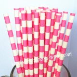 Hot Pink Sailor Striped Paper Straws 500pcs