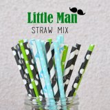 250pcs Little Man Themed Paper Straws Mixed