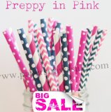 250pcs PREPPY IN PINK Theme Paper Straws Mixed