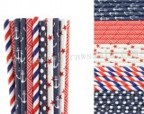 250pcs Navy Blue and Red Paper Straws Mixed