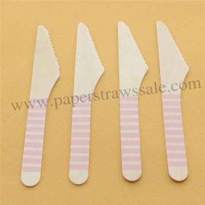 Baby Pink Stripe Print Wooden Knife 100pcs