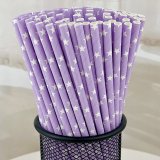 Lilac Lavender With White Star Paper Straws 500 pcs