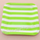 7" Green Striped Square Paper Plates 60pcs