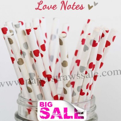 300pcs LOVE NOTES Heart Paper Straws Mixed