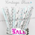200pcs VINTAGE BLUE Paper Straws Mixed