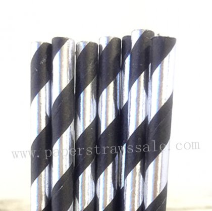 Black Silver Foil Striped Paper Straws 500pcs