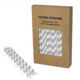 100 pcs/Box Gray Grey Striped Paper Drinking Straws