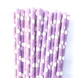 White Polka Dot Lilac Lavender Paper Straws 500 Pcs