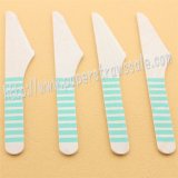 Wooden Knives with Aqua Striped Print 100pcs