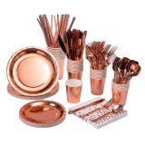 Disposable Rose Gold Party Dinnerware Set Serves 25