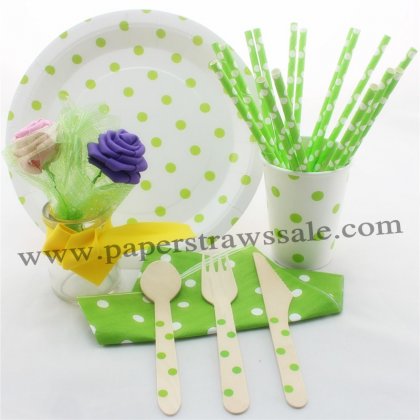 168 pieces/lot Green Polka Dot Party Tableware Set