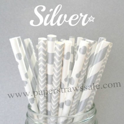 300pcs Themed Silver Paper Straws Mixed