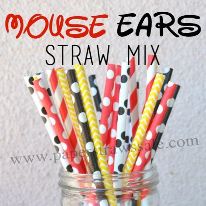 250pcs Mouse Ears Theme Paper Straws Mixed