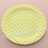 9" Round Paper Plates Yellow Zig Zag Stripes 60pcs