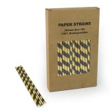 100 pcs/Box Gold Foil Black Striped Paper Straws