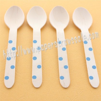 Blue Polka Dot Print Wooden Spoons 100pcs