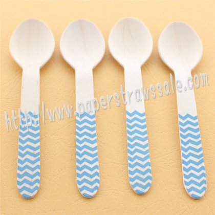 Blue Chevron Print Wooden Spoons 100pcs [wspoons015]