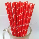 Red Paper Drinking Straws Print White Star 500pcs