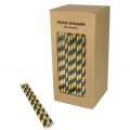 250 pcs/Box Black and Gold Foil Stripe Paper Straws