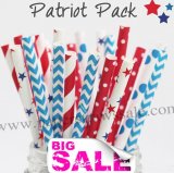 250pcs Patriotic Theme Paper Straws Mixed