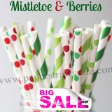 250pcs Mistletoe & Berries Christmas Paper Straws Mixed