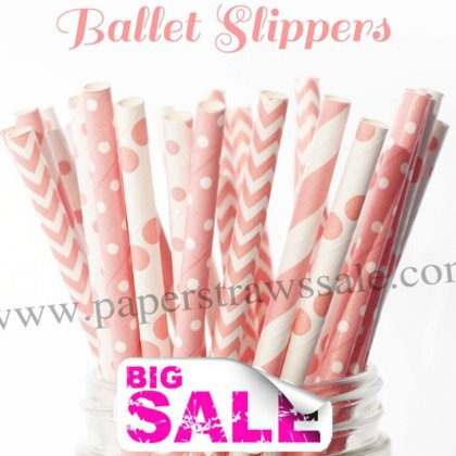 250pcs BALLET SLIPPERS Pink Paper Straws Mixed