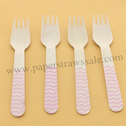 Wooden Forks Baby Pink Chevron Printed 100pcs